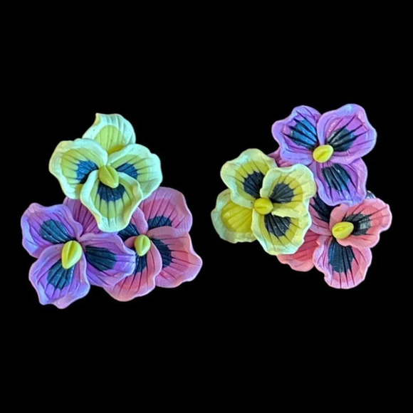 Colourful Pansy Flower Earrings - Picture 4 of 17